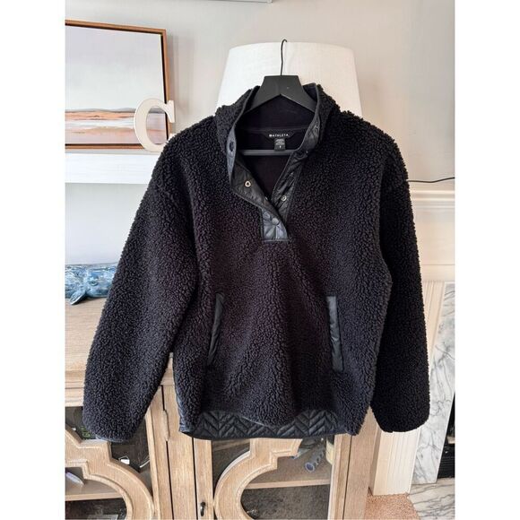 Athleta Cozy Sherpa Snap Sweatshirt in Black Size Small - Picture 2 of 9